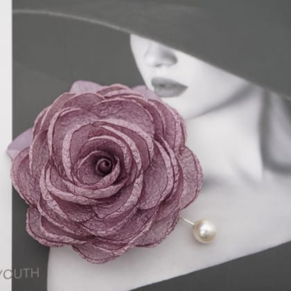 Purple Foam Chiffon Rose Brooch Pin
