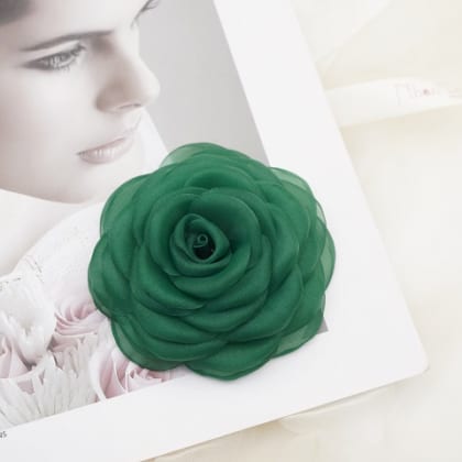 8cm Green CHIFFON Rose Flower Brooch Pin